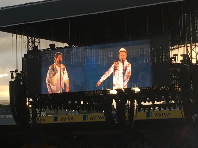 Gary Barlow on stage at Carrow Road