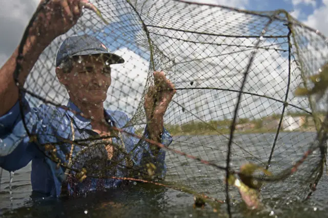 A fisherman with an empty net