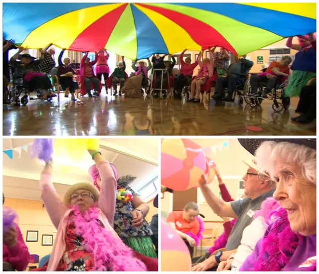 Pensioners taking part in a circus workshop.