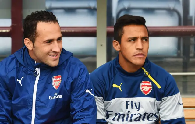 Well this is awkward..David Ospina (left) and Alexis Sanchez won't fall out over World Cup drama says Wenger