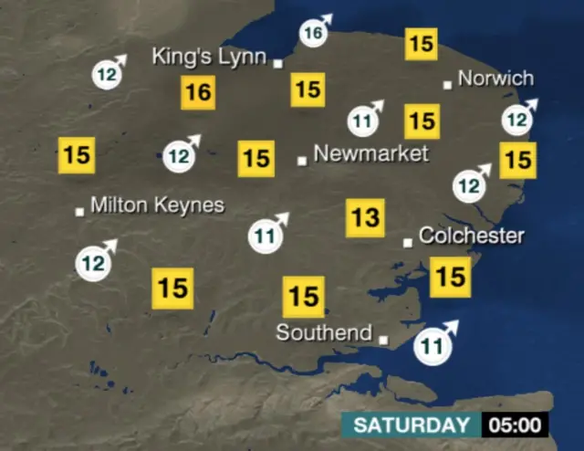 Weather graphic for 05:00 Saturday