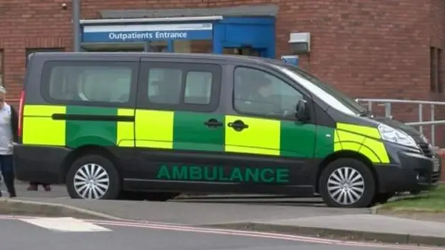 Ambulance outside a hospital.