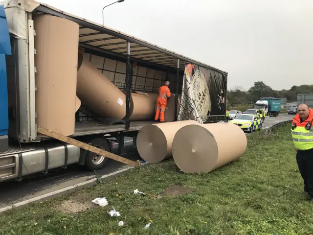 Paper rolls fallen off lorry