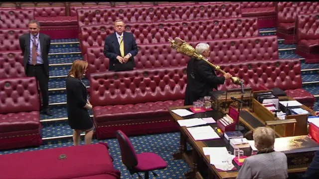 The mace is removed at the end of the sitting in the House of Lords