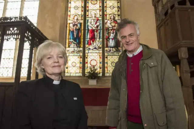 Rev Lynda Sebbage and pictured with church warden Bill Perceval-Maxwell.