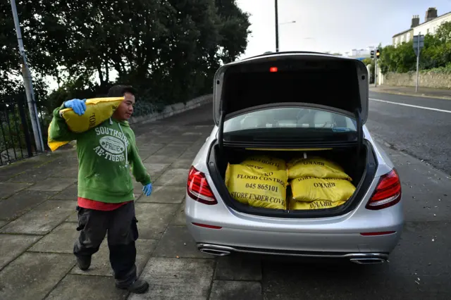 Sandbags being stored in Dublin Bay