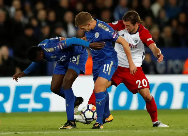 Wilfred Ndidi, Marc Albrighton and Grzegorz Krychowiak