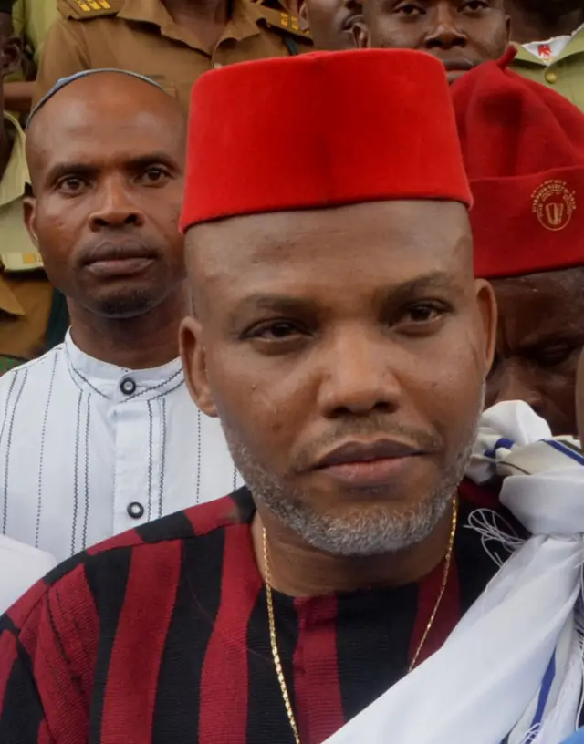 Nnamdi Kanu steps out of the courtroom after being granted bail by the Federal High Court in Abuja, on April 25, 2017