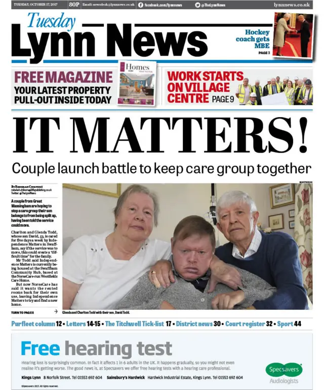 Front page of Lynn News