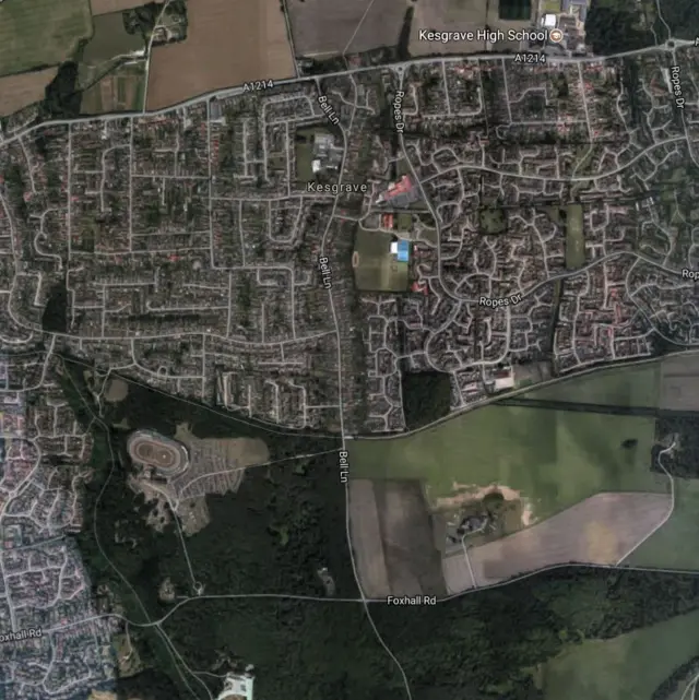 Aerial view of Bell Lane, Kesgrave