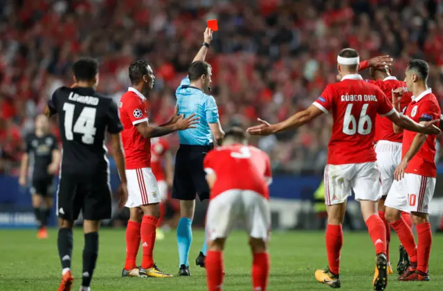 Benfica's captain Luisao gets sent off