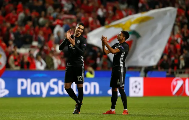 Manchester United celebrate beating Benfica