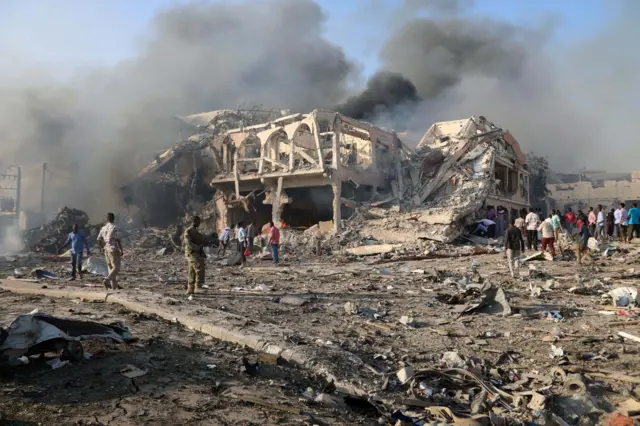 Scene of the blast in Mogadishu, Somalia