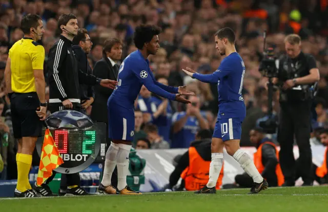 Eden Hazard comes off for Willian