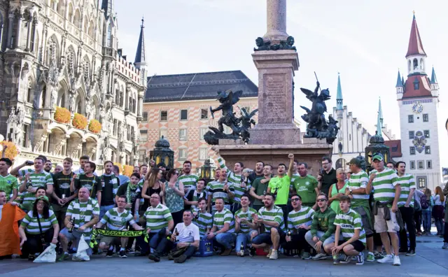 Celtic fans outside the Neues Rathaus in Munich