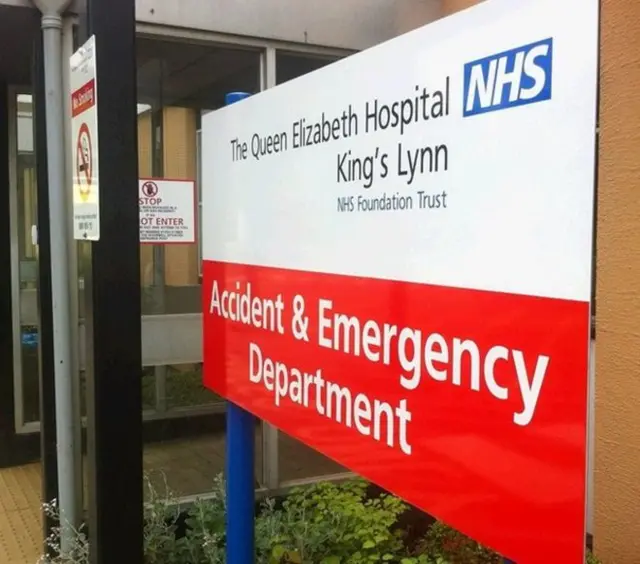 Sign for the A & E department at the QEH