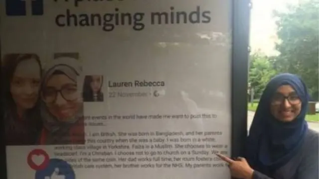 Lauren Docherty's post about Faiza Chowdhury was used in Facebook's Changing Minds anti-hate campaign after it was shared almost 10,000 times