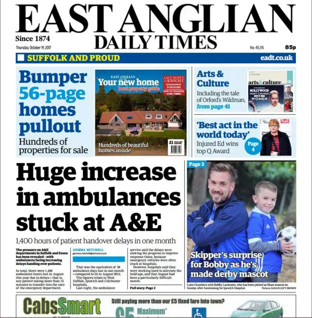 Front page of East Anglian Daily Times