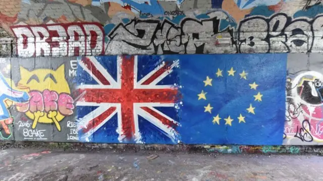 UK and EU flag graffiti in East London