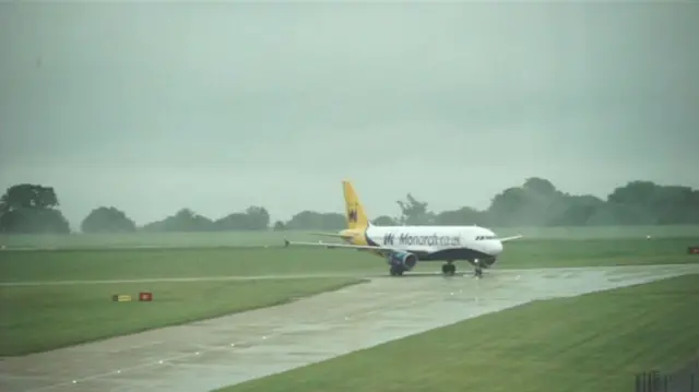 Monarch aeroplane on runway