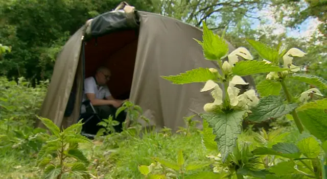 Mervyn Painton in his tent