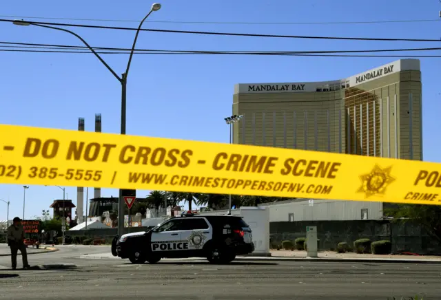 Crime scene tape surrounds the Mandalay Hotel - 2 October 2017