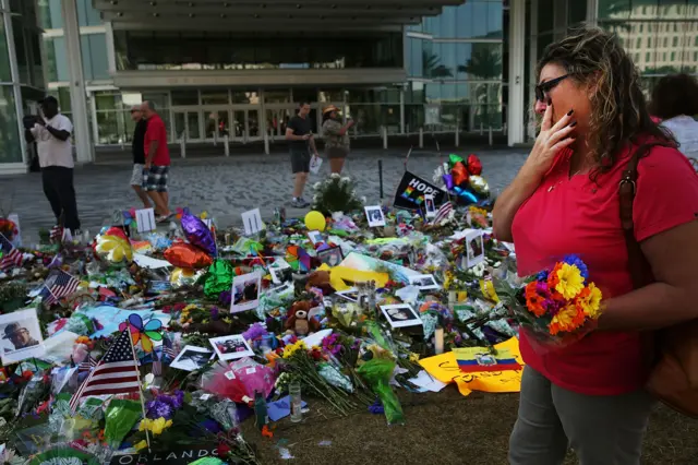 A memorial to the people who died in the Orlando shooting