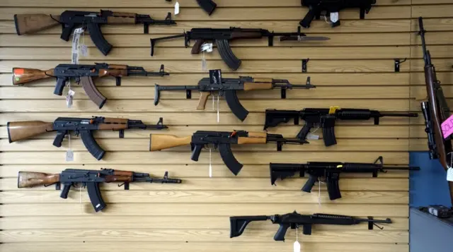 Guns on wall in gunshop