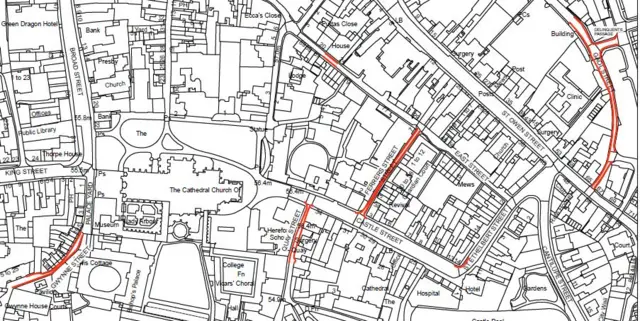 Parking permit proposal area for Hereford city centre