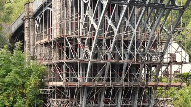 Scaffolding under the Iron Bridge