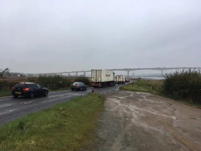 Traffic queuing at Freston Hill