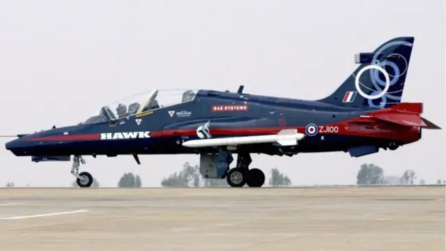 A Hawk Jet on a runway.