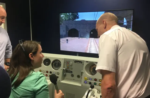 BBC Radio Derby's Heidi Booth trying out the new simulator