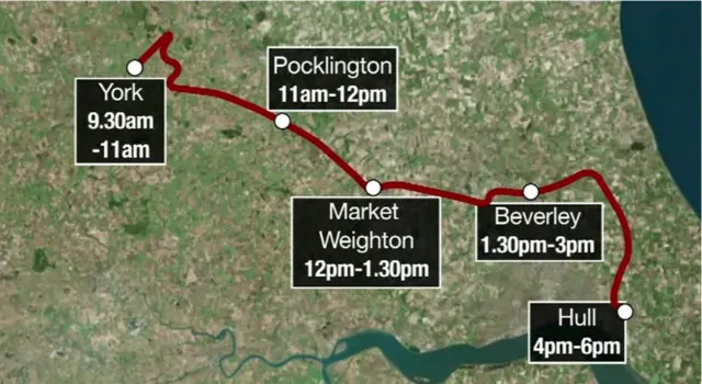 Map showing route of abnormal load.