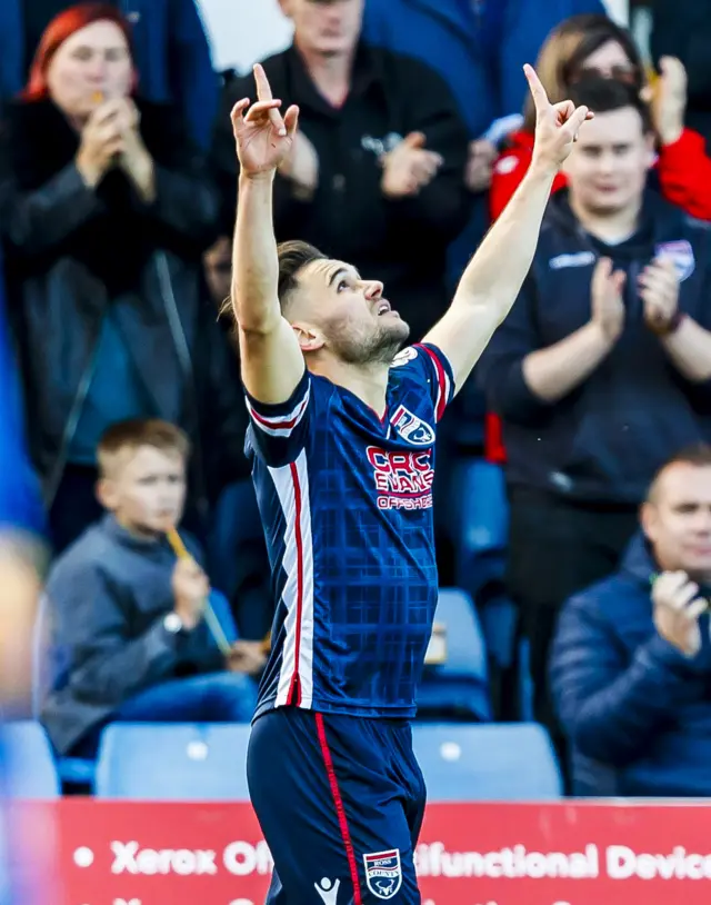 Alex Schalk celebrates after equalising for Ross County