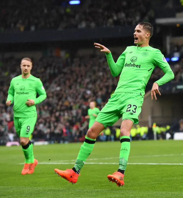 Celtic's Mikael Lustig celebrates