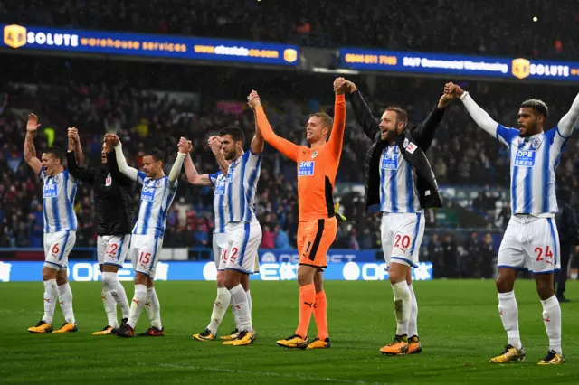 Huddersfield Town players celebrate