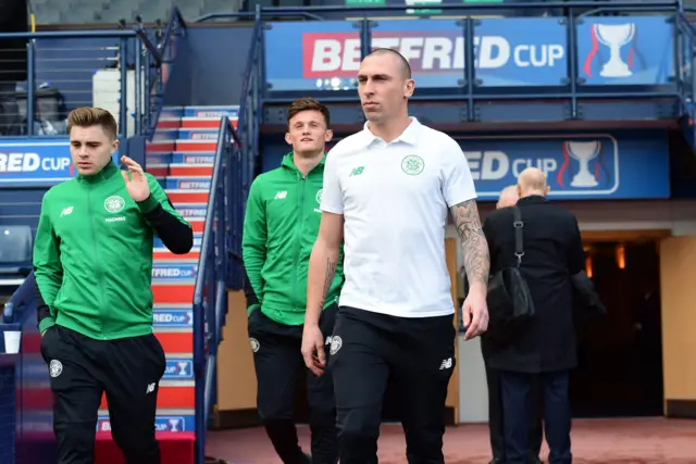 Celtic's James Forrest and Scott Brown look in serious mood