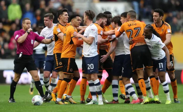 Wolves v Preston melee