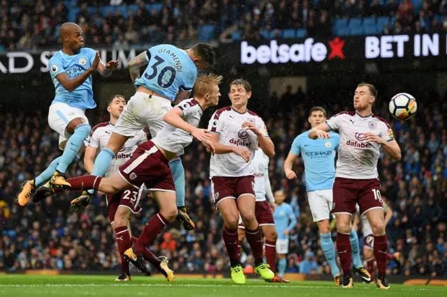 Nicolas Otamendi of Manchester City scores