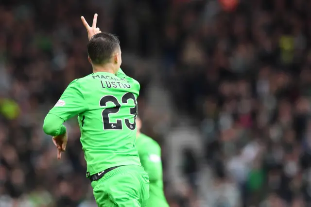 Mikael Lustig celebrates scoring against Hibs