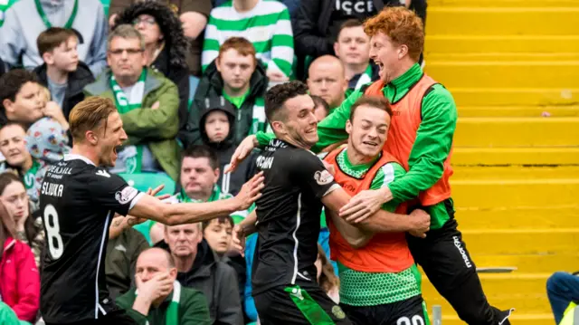 Hibs celebrate against Celtic