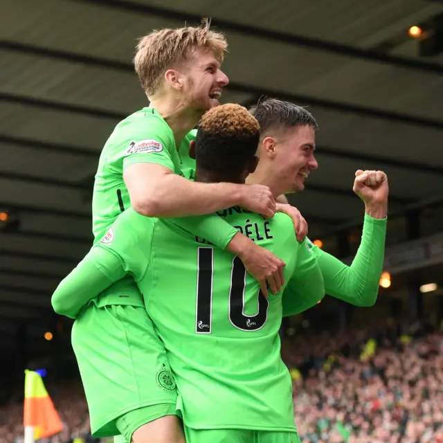 Celtic's Stuart Armstrong, Moussa Dembele and Mikael Lustig celebrate