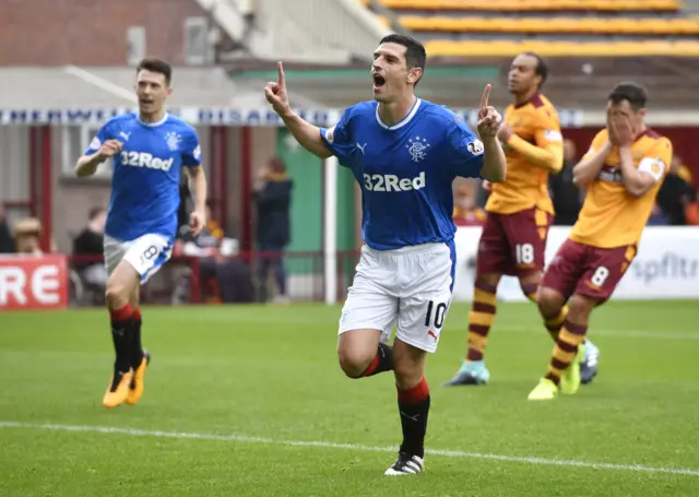 Rangers' Graham Dorrans celebrates against Well