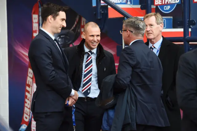 Rangers captain Lee Wallace, Kenny Miller, managing director Stewart Robertson and chairman Dave King.