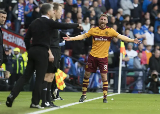 Motherwell striker Louis Moult rages on the sidelines