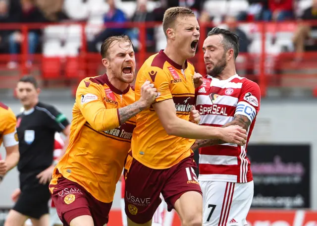 Motherwell's Andy Rose celebrates against Hamilton