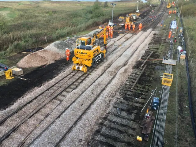 Engineers working on the track near Great Yarmouth