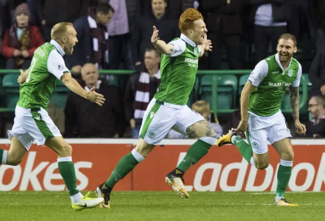 Hibs' Simon Murray celebrates his goal