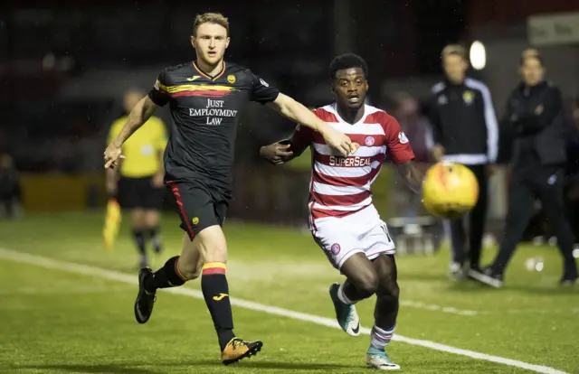 Partick Thistle's Niall Keown and Hamilton's Botti Biabi